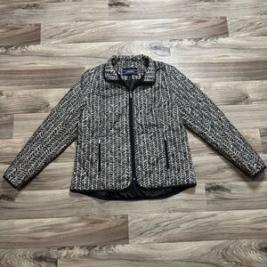 Lands' End Women's Quilted Primaloft Jacket Black and White Geo Print Size Large